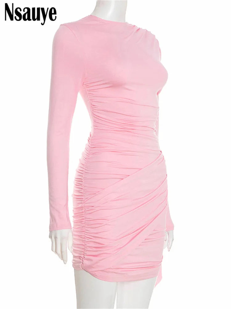 Nsauye New Fashion Women Short Wrap High Waisted Mini Winter Dress Outfits Sexy Night Club Party Evening Long Sleeve Dress