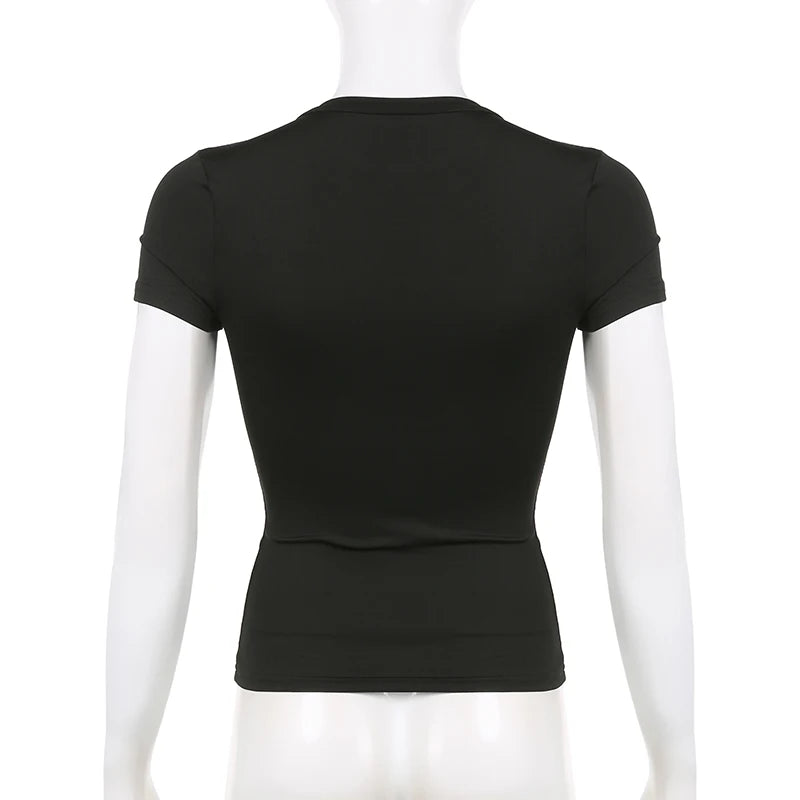 Basic Solid Crop Top Short Sleeve Crewneck Skinny T-shirt Summer Casual Tee for Women Y2K Vintage Top Streetwear