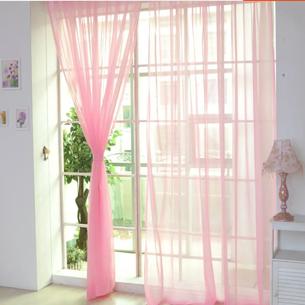 1 Pcs Color Tulle Door Window Curtain Drape Panel Sheer Scarf Valances Nordic Curtains For Living Dining Room Tulle Bedroom