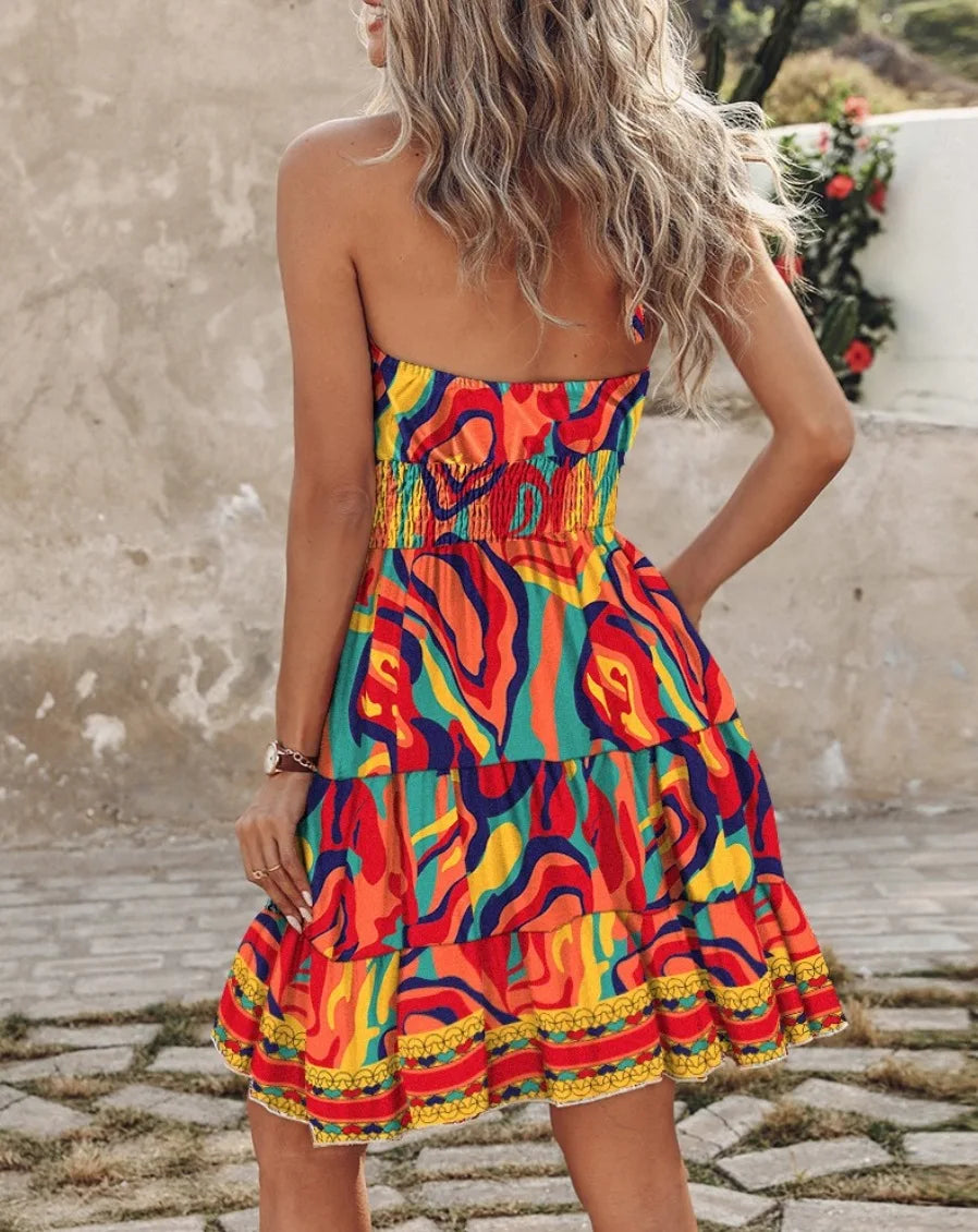Summer Sexy Halter Mini Dress Women Fashion Elegant Sleeveless Beach Party Casual Dresses Lady Y2k New Off Shoulder Vestidos