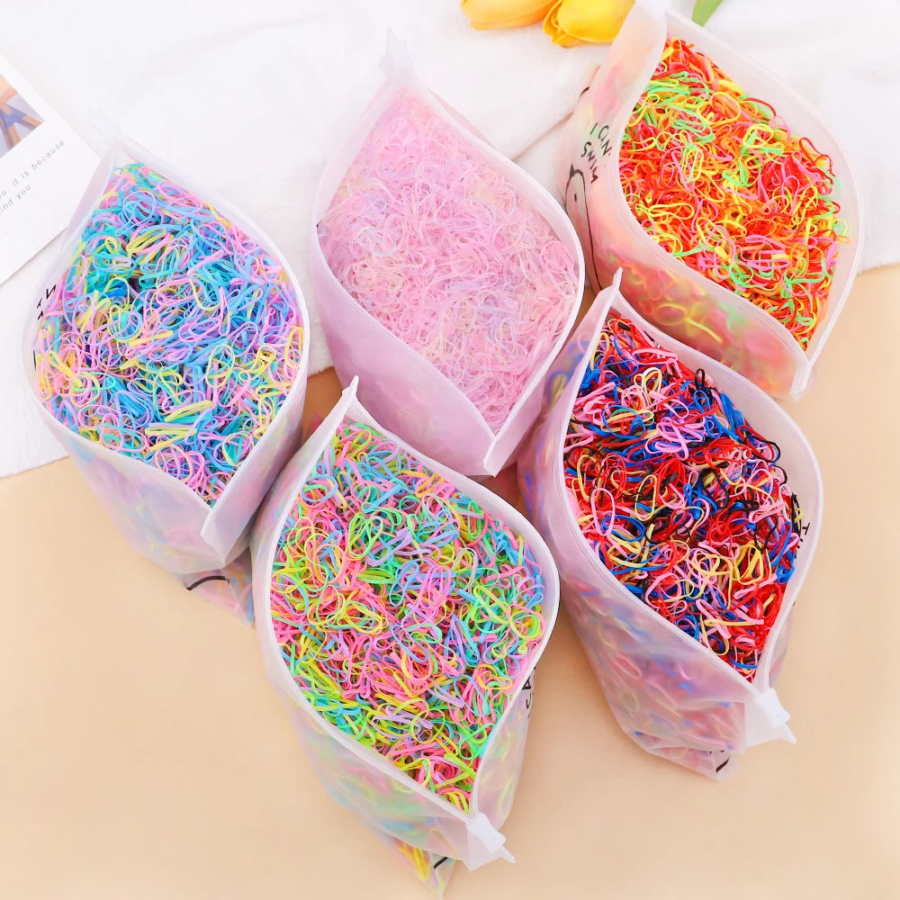 1000 Girls Colourful Disposable Rubber Band Hair Ties Headband Children Ponytail Holder Bands Kids Hair Accessories