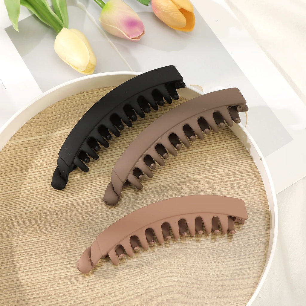 AWAYTR Frosted Hair Clips Solid Color Banana Clip Women's Hair Accessories Fashion Ponytail Barrettes Hair Claws Hairpins