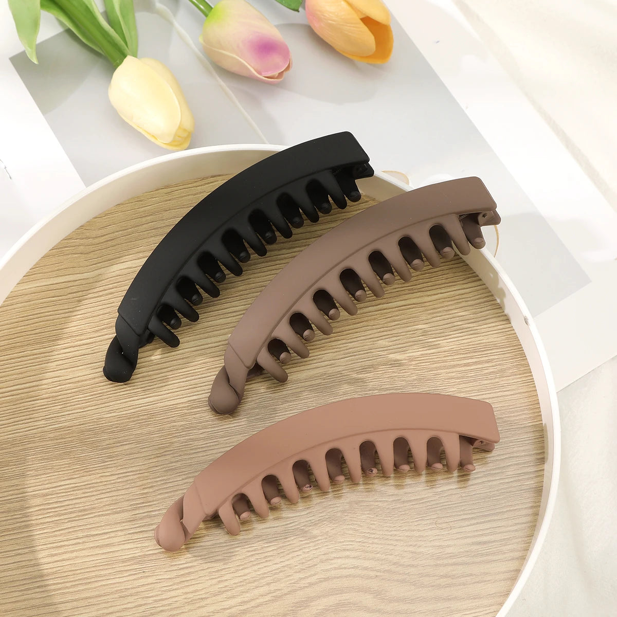 AWAYTR Frosted Hair Clips Solid Color Banana Clip Women's Hair Accessories Fashion Ponytail Barrettes Hair Claws Hairpins
