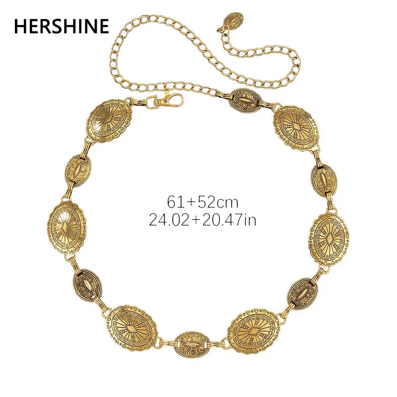 HERSHINE 1-piece women's vintage metal waist chain set, an elegant dress accessory with a bohemian style，spring，summer，Christmas