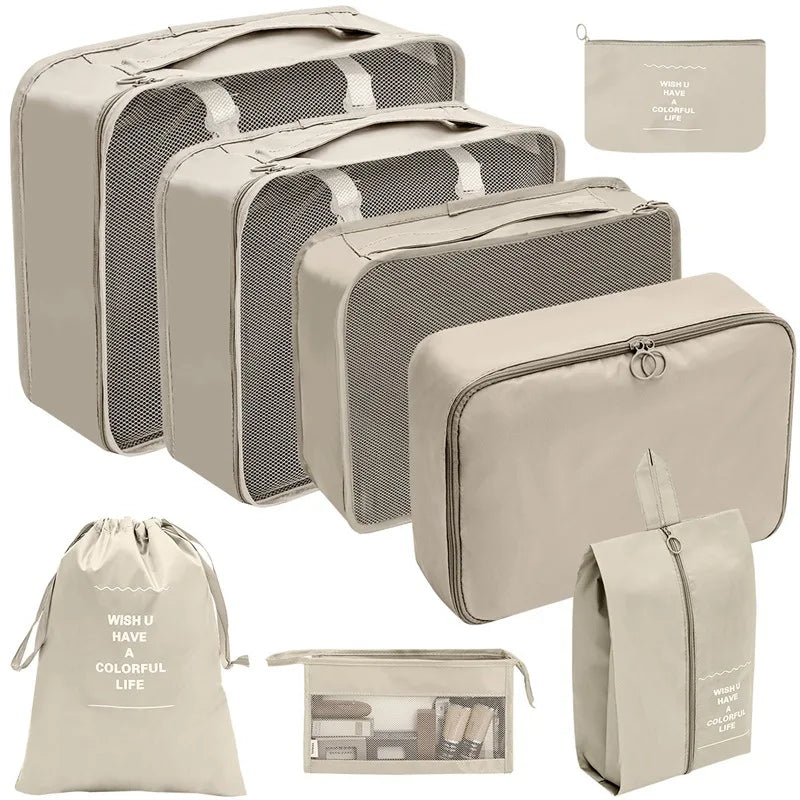 8/9/10 Pcs Set Travel Organizer Storage Bags Suitcase Packing Cubes Set Cases Portable Luggage Clothes Shoe Tidy Pouch Folding