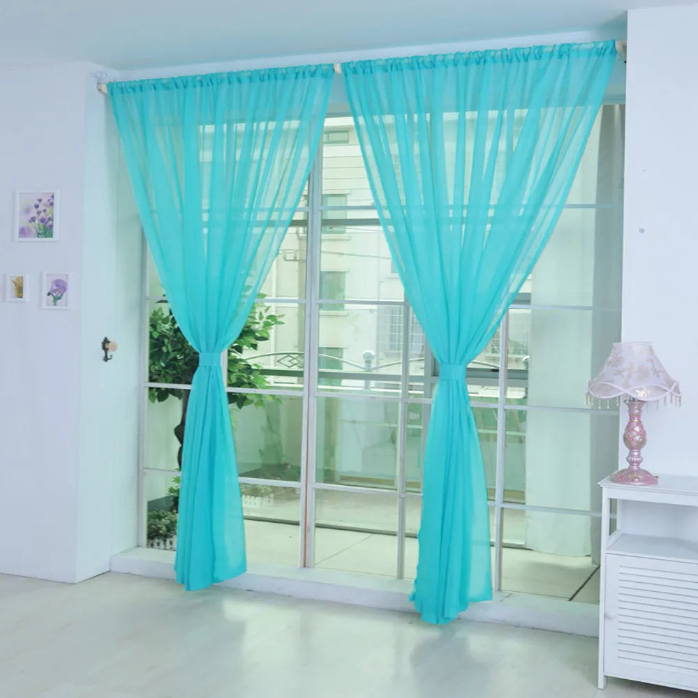1 Pcs Color Tulle Door Window Curtain Drape Panel Sheer Scarf Valances Nordic Curtains For Living Dining Room Tulle Bedroom