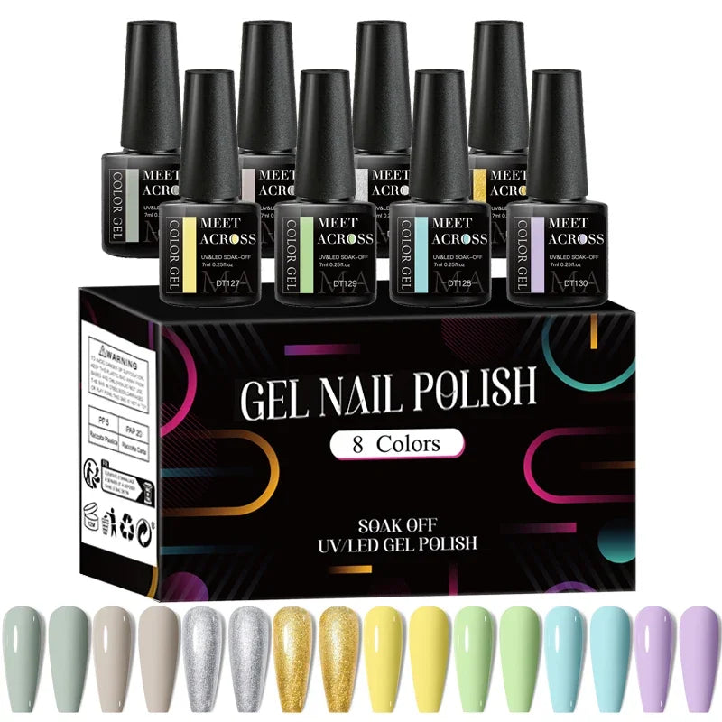 8Pcs/Set Fluorescent Gel Nail Polish Set Summer Colorful Semi Permanent Nail Art Gel Varnish Nail Supplies Manicure For Nails