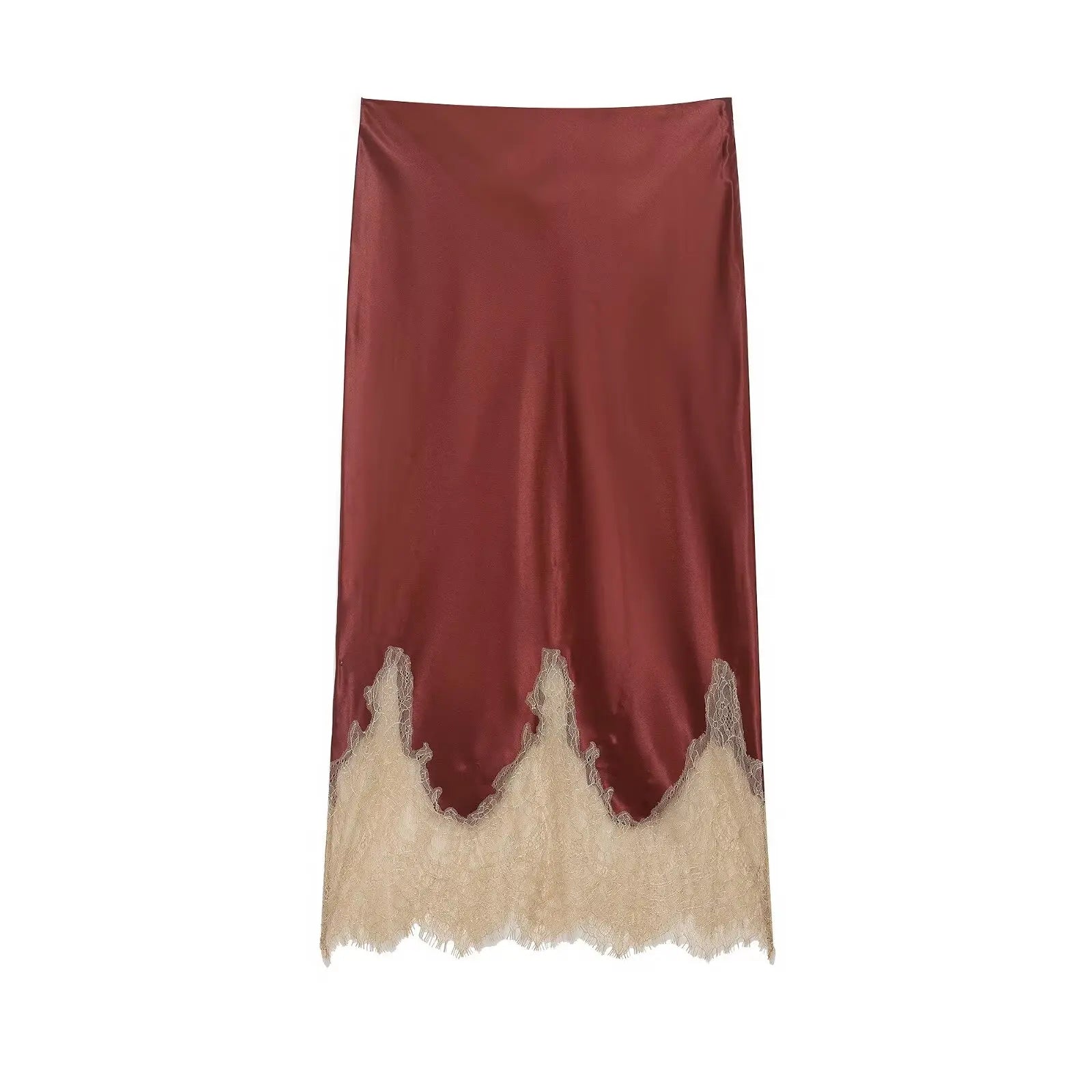 HH Women Lace Patchwork Midi Skirt Slim High Waist Satin Skirts Summer Trend Woman Elegant Evening Party Chic Skirts ﻿Mujer
