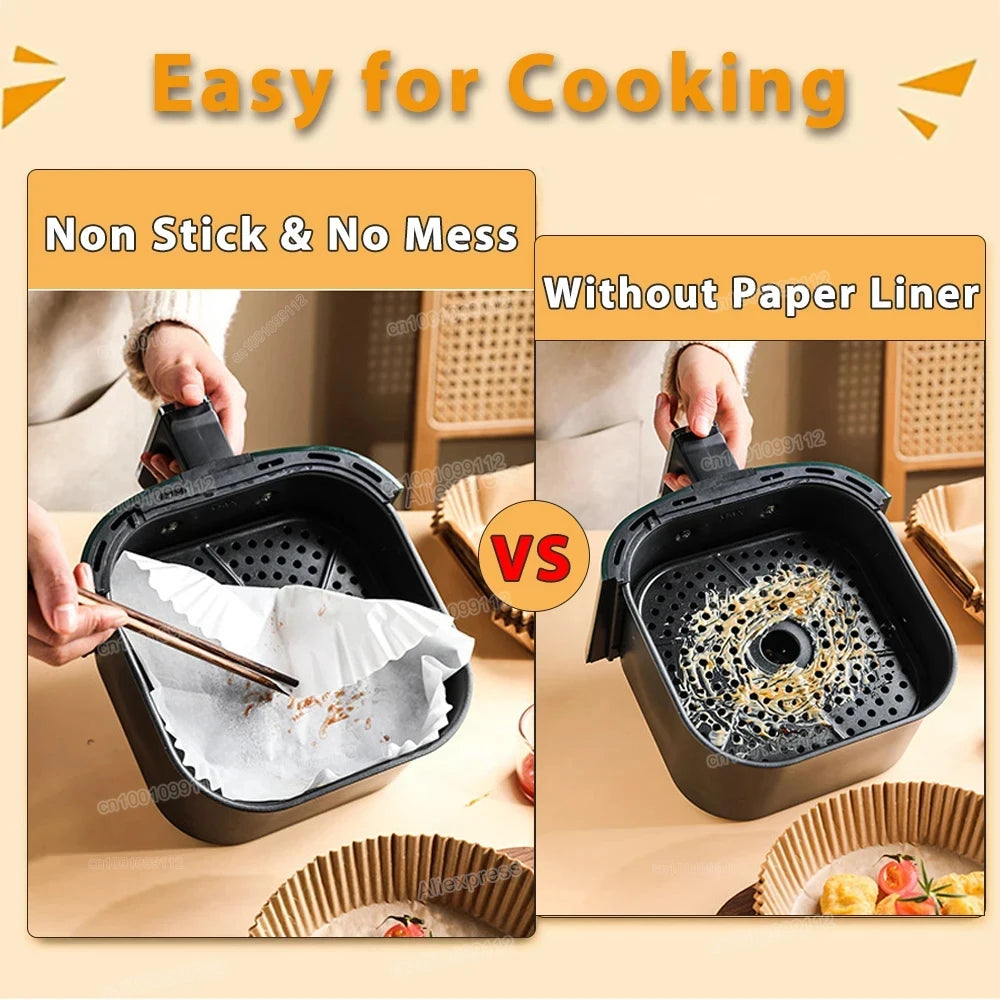 50pcs Air Fryer Disposable Paper Non-Stick Airfryer Baking Papers Round Air-Fryer Paper Liners Paper Kitchen Accessories