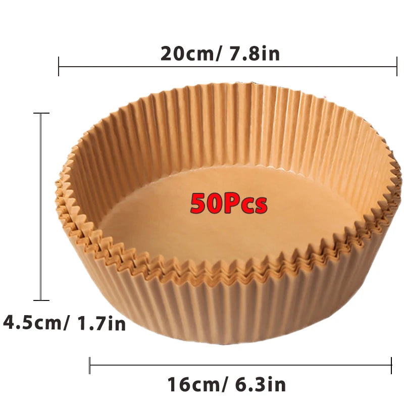 50pcs Air Fryer Disposable Paper Non-Stick Airfryer Baking Papers Round Air-Fryer Paper Liners Paper Kitchen Accessories