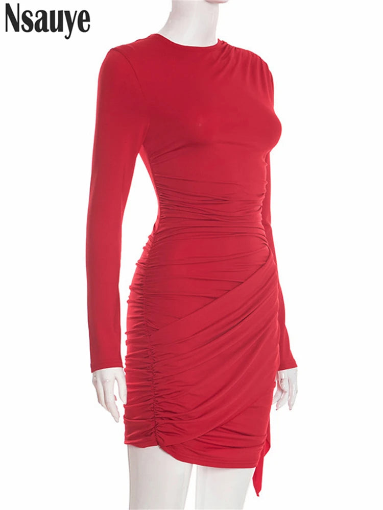 Nsauye New Fashion Women Short Wrap High Waisted Mini Winter Dress Outfits Sexy Night Club Party Evening Long Sleeve Dress