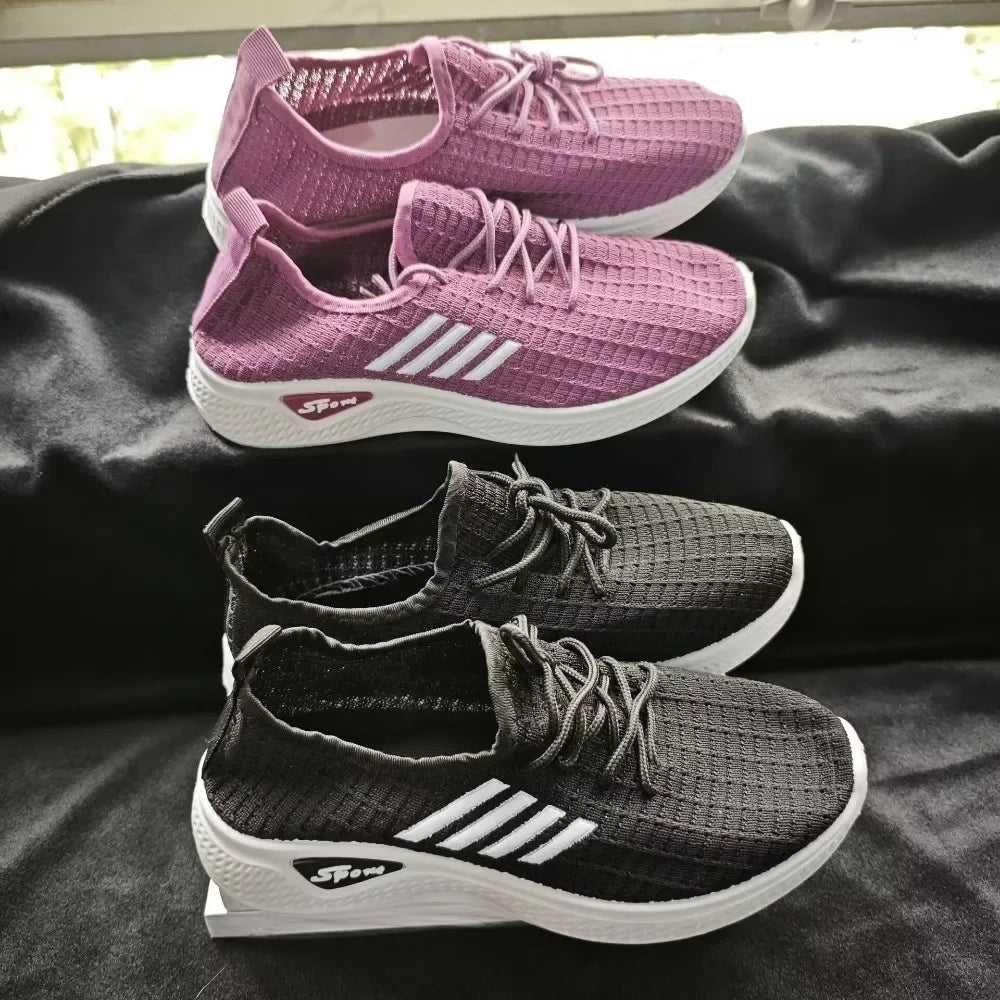New Trendy Women's Mesh Low-Top Running Sneakers with Air Mesh for Spring and Summer Women Flat Shoes