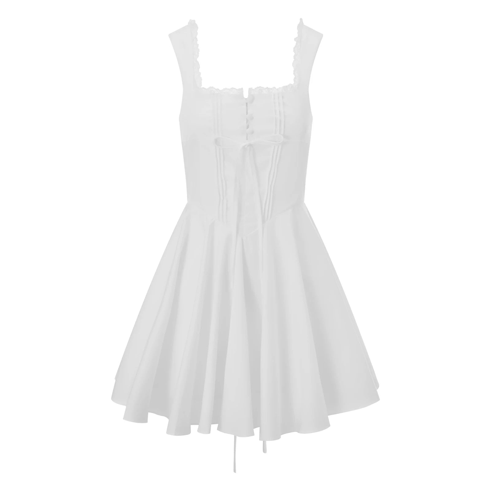 Women's Y2k Mini Corset Dress Deep V Neck Sleeveless Backless Lace Trim Ruffle Hem A-Line Dress Club Party Beach Sundress