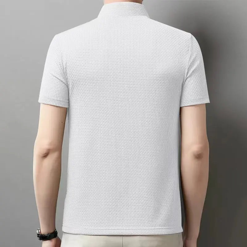 New Men's Business Casual Short Sleeved Bone Flower Solid Color POLO Shirt Fashion Breathable Comfortable Summer Versatile Top
