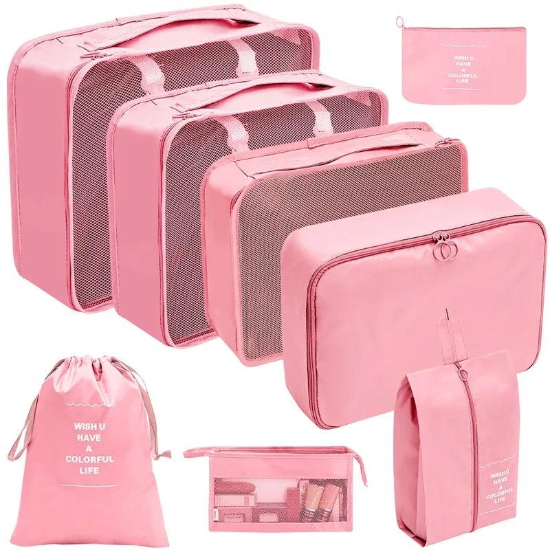 8/9/10 Pcs Set Travel Organizer Storage Bags Suitcase Packing Cubes Set Cases Portable Luggage Clothes Shoe Tidy Pouch Folding