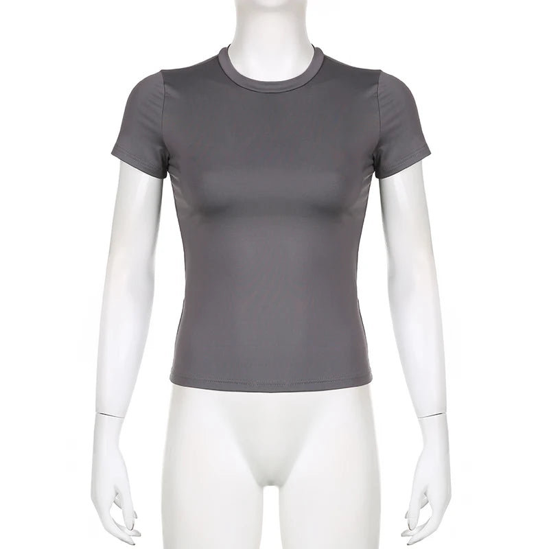 Basic Solid Crop Top Short Sleeve Crewneck Skinny T-shirt Summer Casual Tee for Women Y2K Vintage Top Streetwear