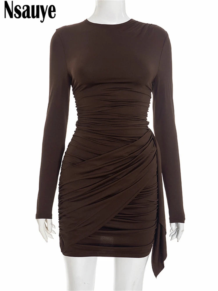 Nsauye New Fashion Women Short Wrap High Waisted Mini Winter Dress Outfits Sexy Night Club Party Evening Long Sleeve Dress