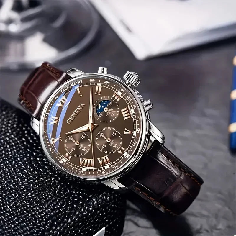 Fashion Roma Dial Men Business Watches Casual Leather Strap Male's Analog Quartz Wristwatch Reloj Hombre（Without Box）