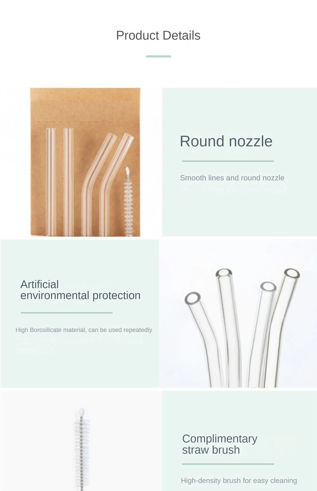 1set Heat Resistant Glass Straws with Brush - Set of 5 - Reusable and Washable,Perfect for Smoothies, Milkshakes, Tea, Juice