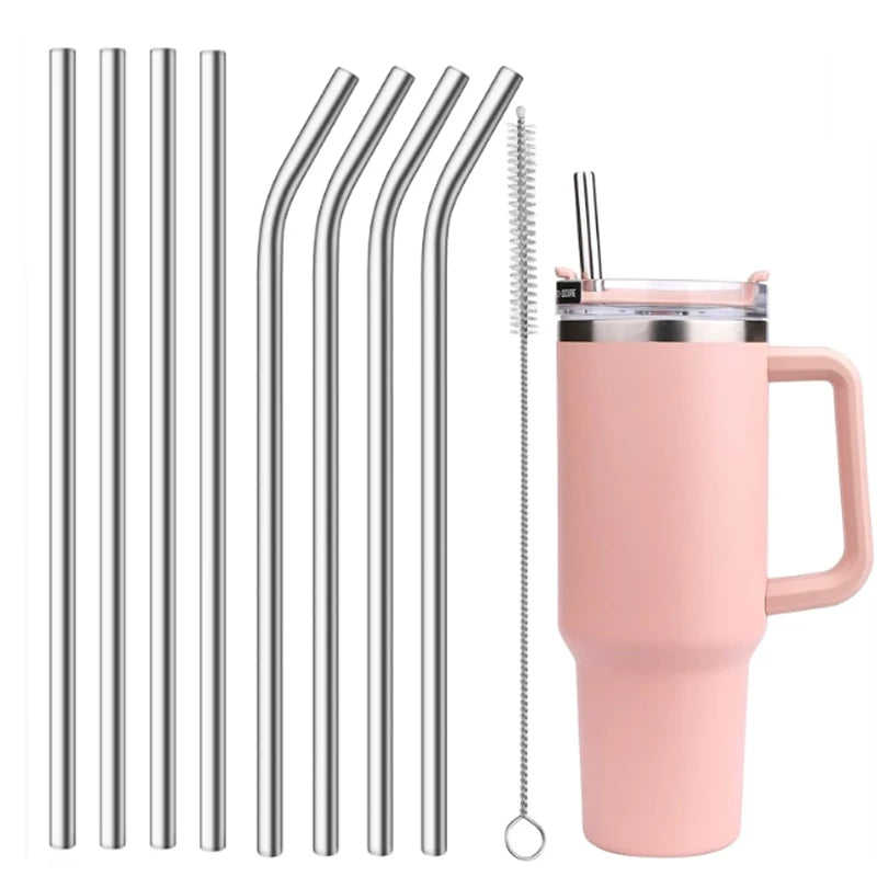 10mm Wide 12 Inch Reusable Stainless Steel Straw, 4pcs Large Straws with Cleaning Brush for Stanley Cup Accessories