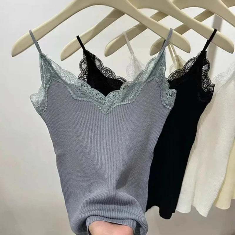 2026 Sleeveless Black Vest Lace Tank Top Women Cropped Cute Camis Sexy White Tank Tops Female Summer Y2k Clothes