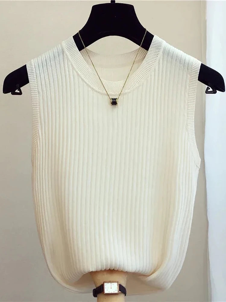 Summer Spring Tanks Top Women Sleeveless Knitted T-Shirts Female Elastic Slim Casual Vests Crop Tops Camis Pullover Shirts