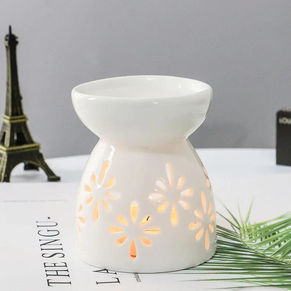 White Ceramic Incense Burner Candle Essential Oil Aromatherapy Diffuser Hollow Heating Stove Middle East Home Decor Ornament
