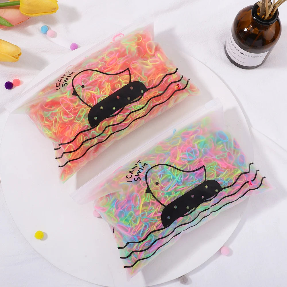1000 Girls Colourful Disposable Rubber Band Hair Ties Headband Children Ponytail Holder Bands Kids Hair Accessories