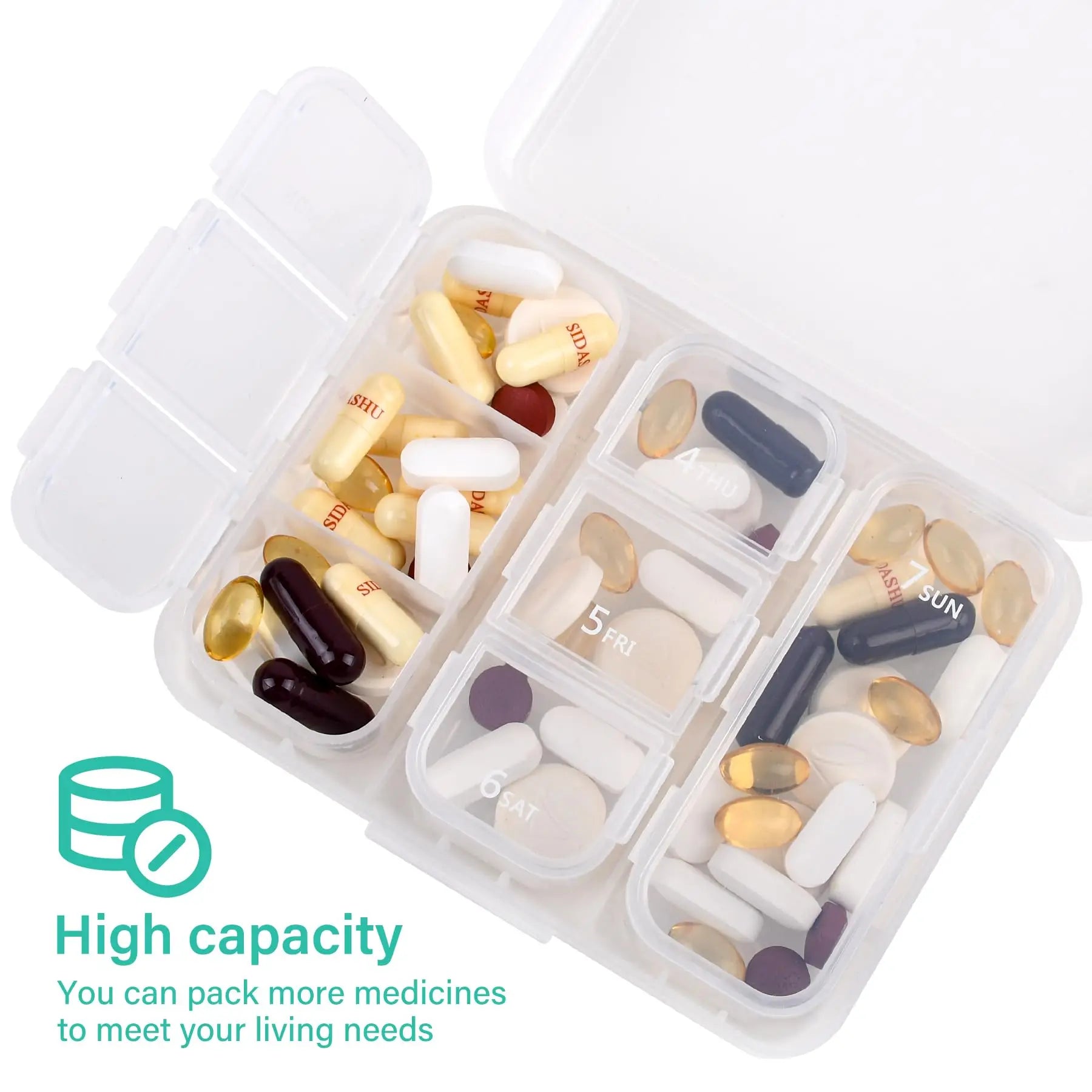 2Pcs 7 Days Pill Storage Box Mini Travel Portable Medicines Dispenser Box Multifunction Plastic Seven Compartment Sealer Box
