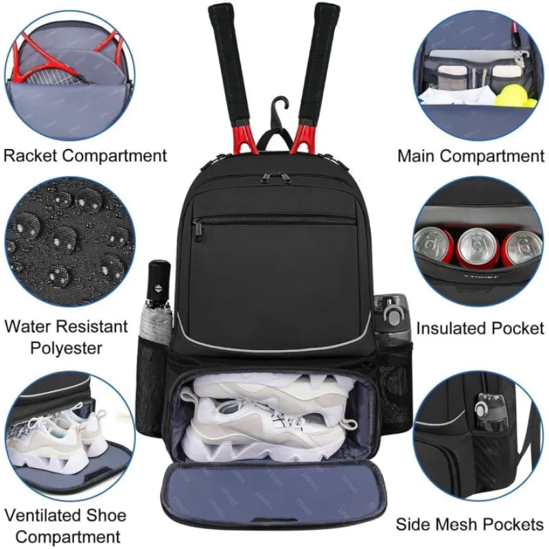 Backpack New fashionable casual sports tennis bag tennis backpack for men and women with insulated pockets and ventilation layer