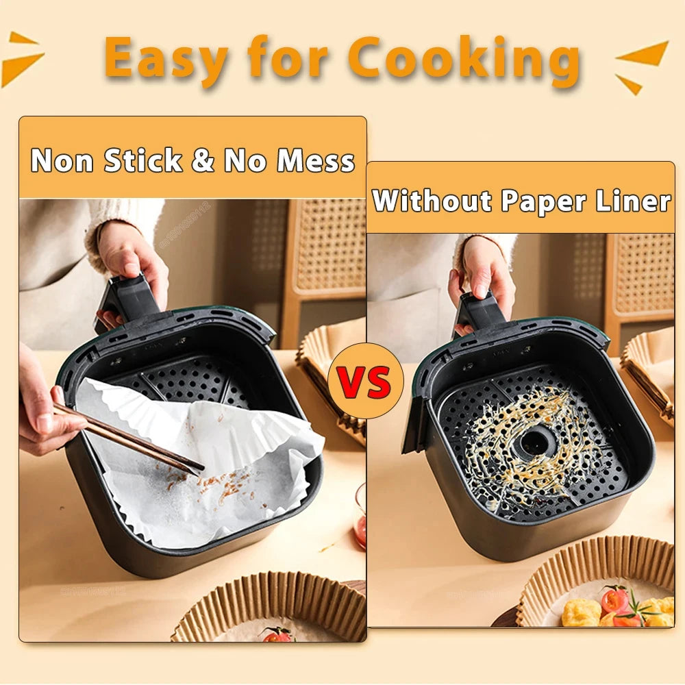 50pcs Air Fryer Disposable Paper Non-Stick Airfryer Baking Papers Round Air-Fryer Paper Liners Paper Kitchen Accessories