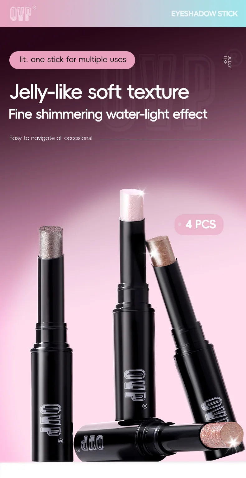 4-piece Water-glow Eyeshadow Stick Set, with Shimmering and Fine Glitter Effect, and Does Not Easily Smudge The Makeup.