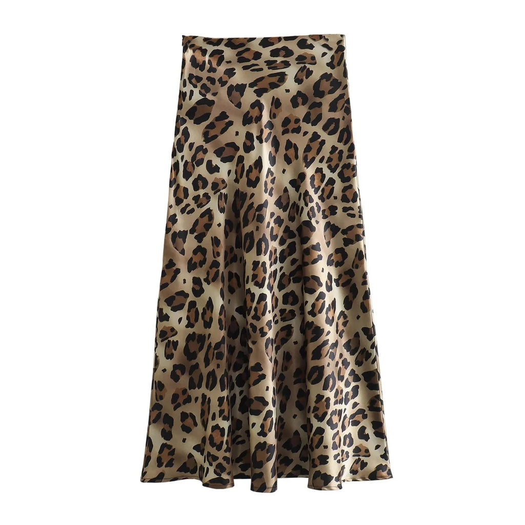 HH Women Fashion Leopard Print Skirt Vintage High Waist Midi Skirts Elegant Women Summer Casual Streetwear Skirt