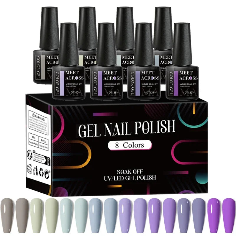 8Pcs/Set Fluorescent Gel Nail Polish Set Summer Colorful Semi Permanent Nail Art Gel Varnish Nail Supplies Manicure For Nails