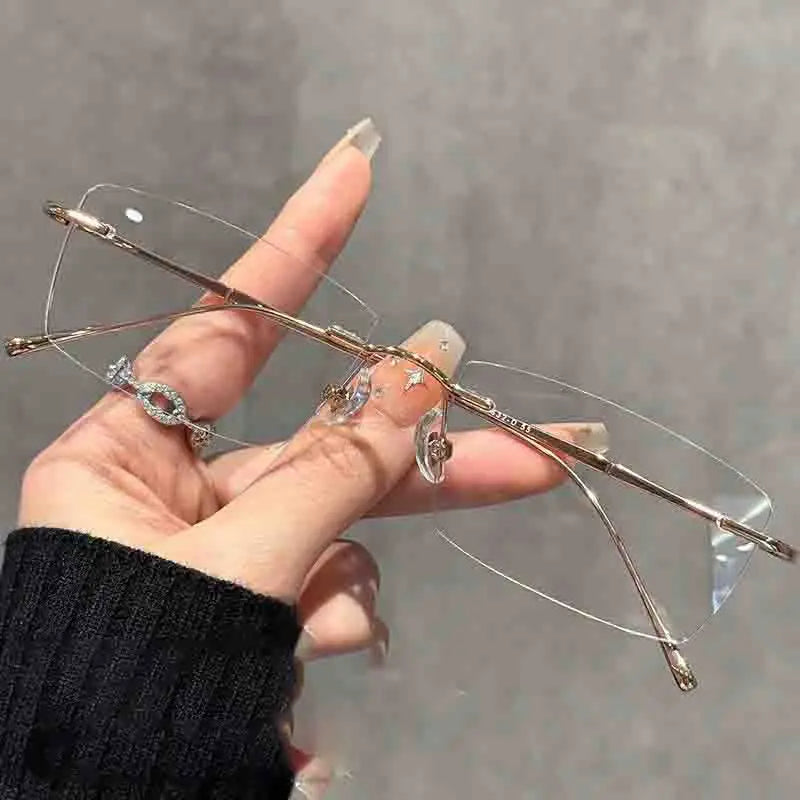 Ultra light Frameless Glasses For Women Myopic Glasses Pure Color Small Square Lens Anti Blue Light Glasses Degree 150-600