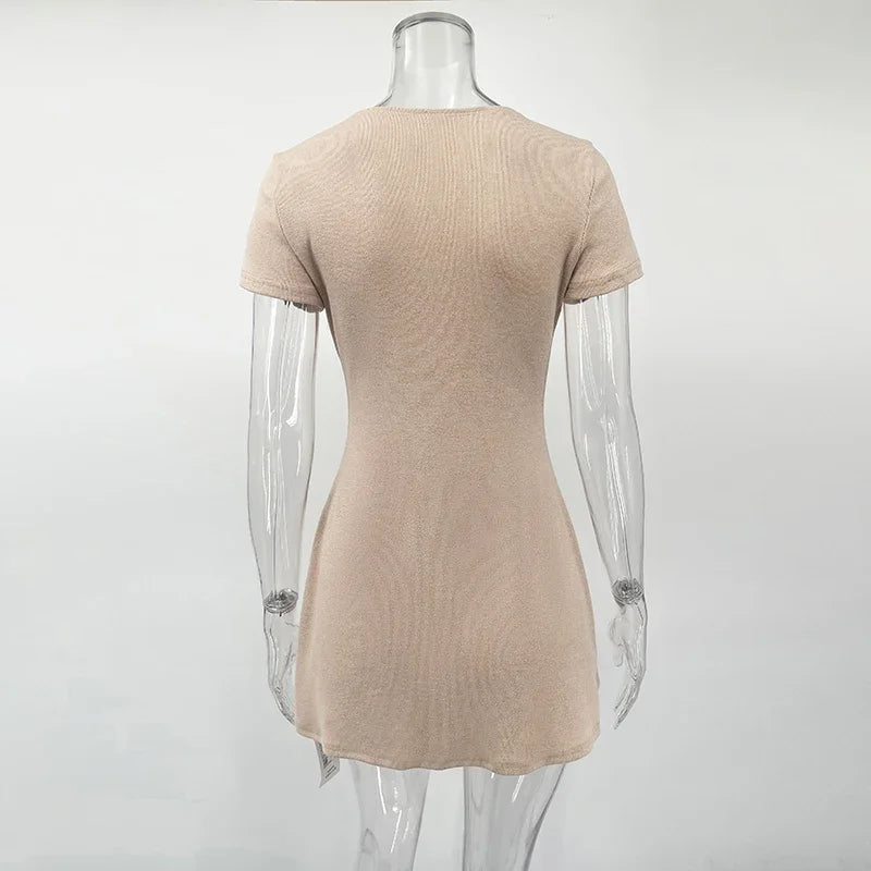 Tornova Knitted Mini Dress Female V Neck Buttons Elegant Short Sleeve Dress High Elasticity Casual Women's Dress Summer New