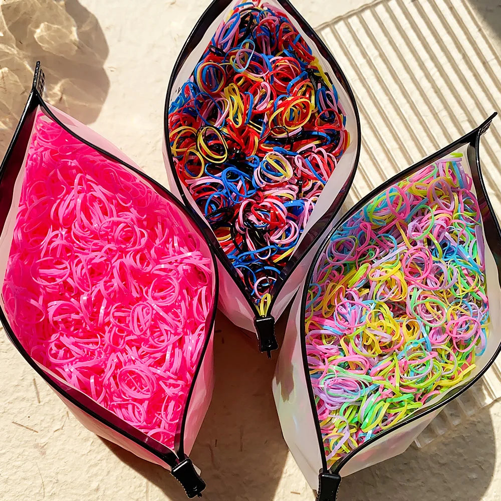 1000 Girls Colourful Disposable Rubber Band Hair Ties Headband Children Ponytail Holder Bands Kids Hair Accessories