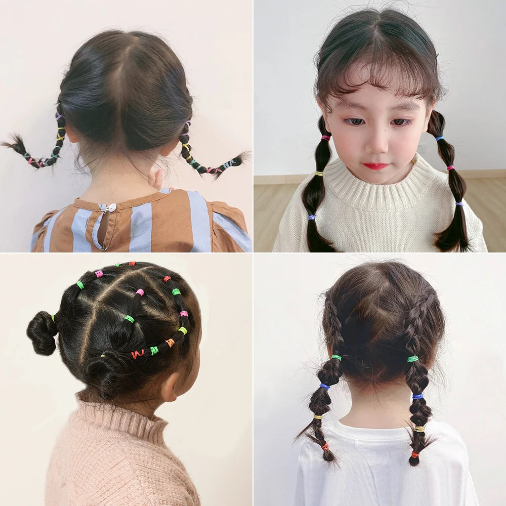 1000 Girls Colourful Disposable Rubber Band Hair Ties Headband Children Ponytail Holder Bands Kids Hair Accessories