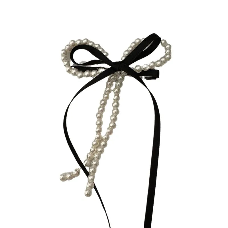 Fairy Spare Ribbon Bowknot Pearl Barrettes Female Back Head New Arrival Girlish Style Side Clip Duckbill Clip