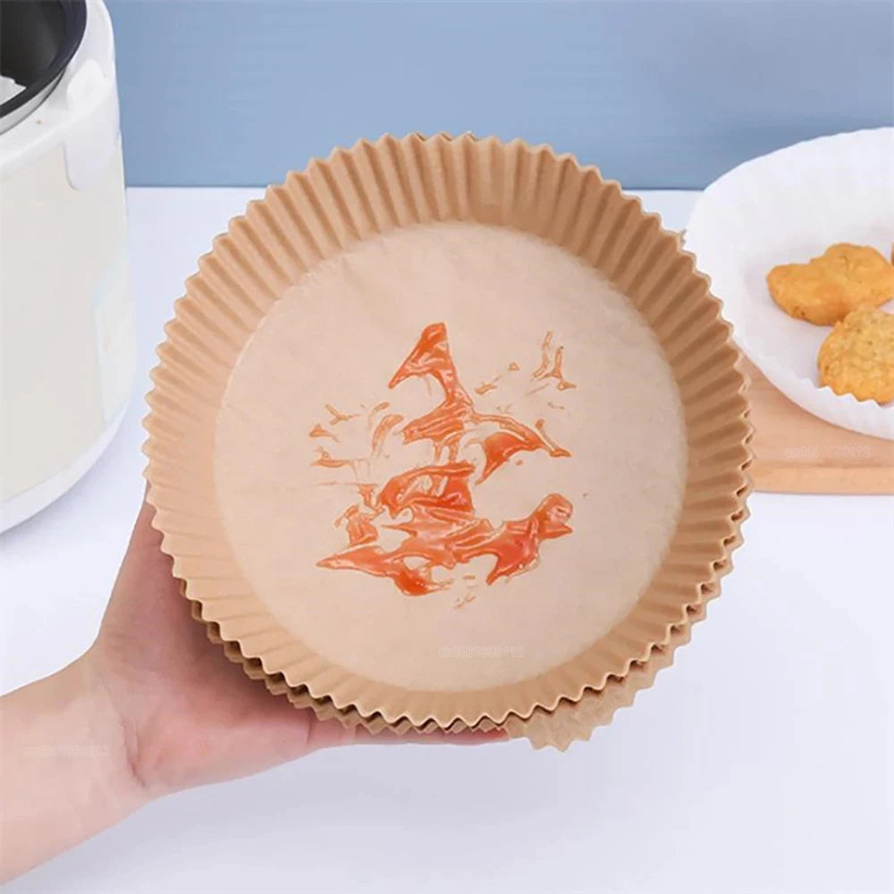 50pcs Air Fryer Disposable Paper Non-Stick Airfryer Baking Papers Round Air-Fryer Paper Liners Paper Kitchen Accessories