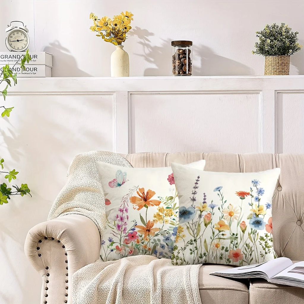 4pcs Floral Printed Pillowcases with Butterfly Motifs Sofa cushion cover home bedroom room decoration