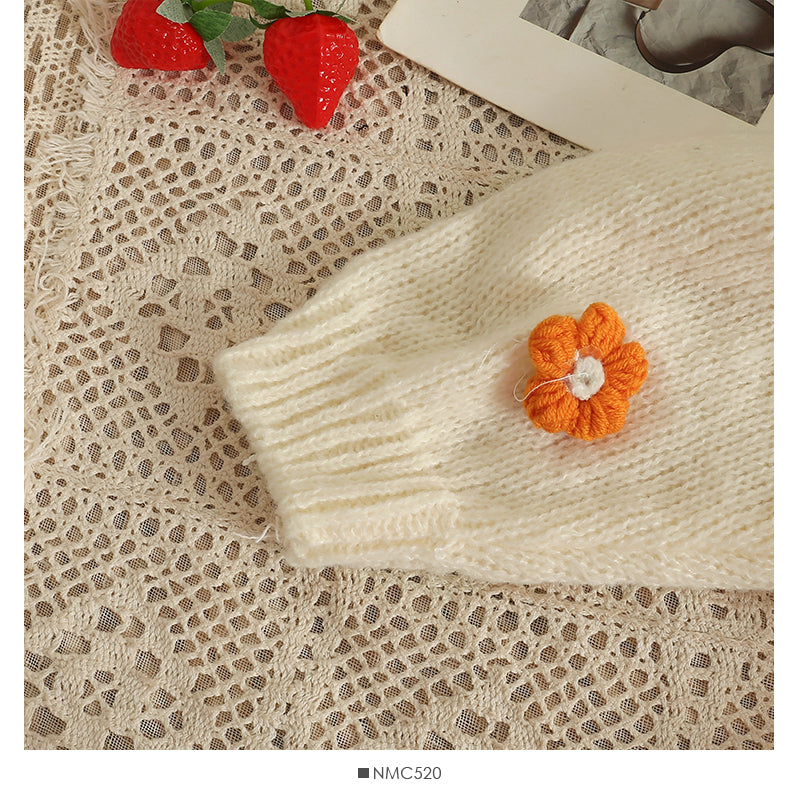 Appliqué Flowers Cardigan Women Fall Winter Cropped V-neck Button-up Knitted Sweater Jacket Fairycore Shrunken Cardigan