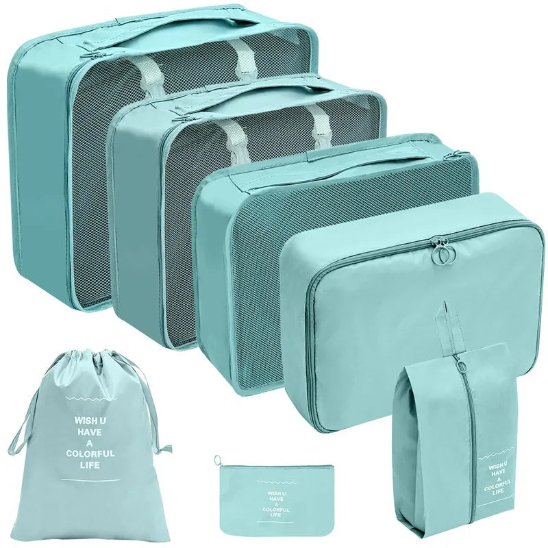 8/9/10 Pcs Set Travel Organizer Storage Bags Suitcase Packing Cubes Set Cases Portable Luggage Clothes Shoe Tidy Pouch Folding