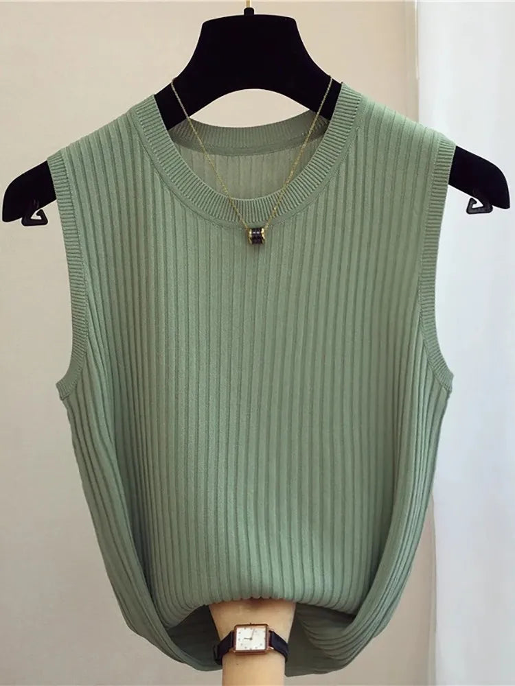 Summer Spring Tanks Top Women Sleeveless Knitted T-Shirts Female Elastic Slim Casual Vests Crop Tops Camis Pullover Shirts