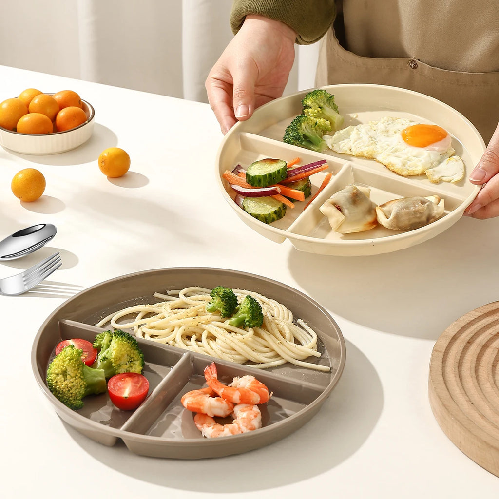 Reusable Fruit Salad Plate Round Plastic Divided Dinning Plate Students Kids Food Plate Microwave & Dishwasher Safe Tableware