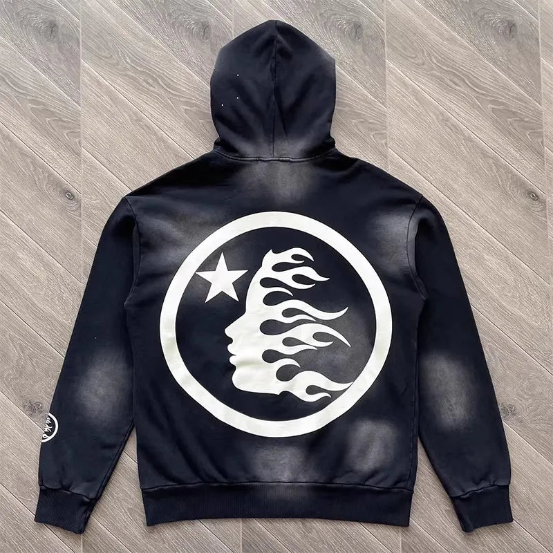HS  Wash water heavy diamond set casual hoodie