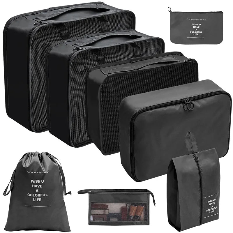 8/9/10 Pcs Set Travel Organizer Storage Bags Suitcase Packing Cubes Set Cases Portable Luggage Clothes Shoe Tidy Pouch Folding