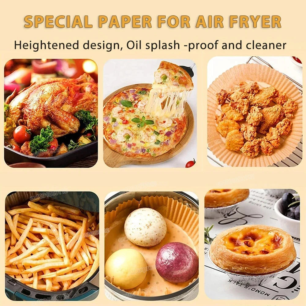 50pcs Air Fryer Disposable Paper Non-Stick Airfryer Baking Papers Round Air-Fryer Paper Liners Paper Kitchen Accessories