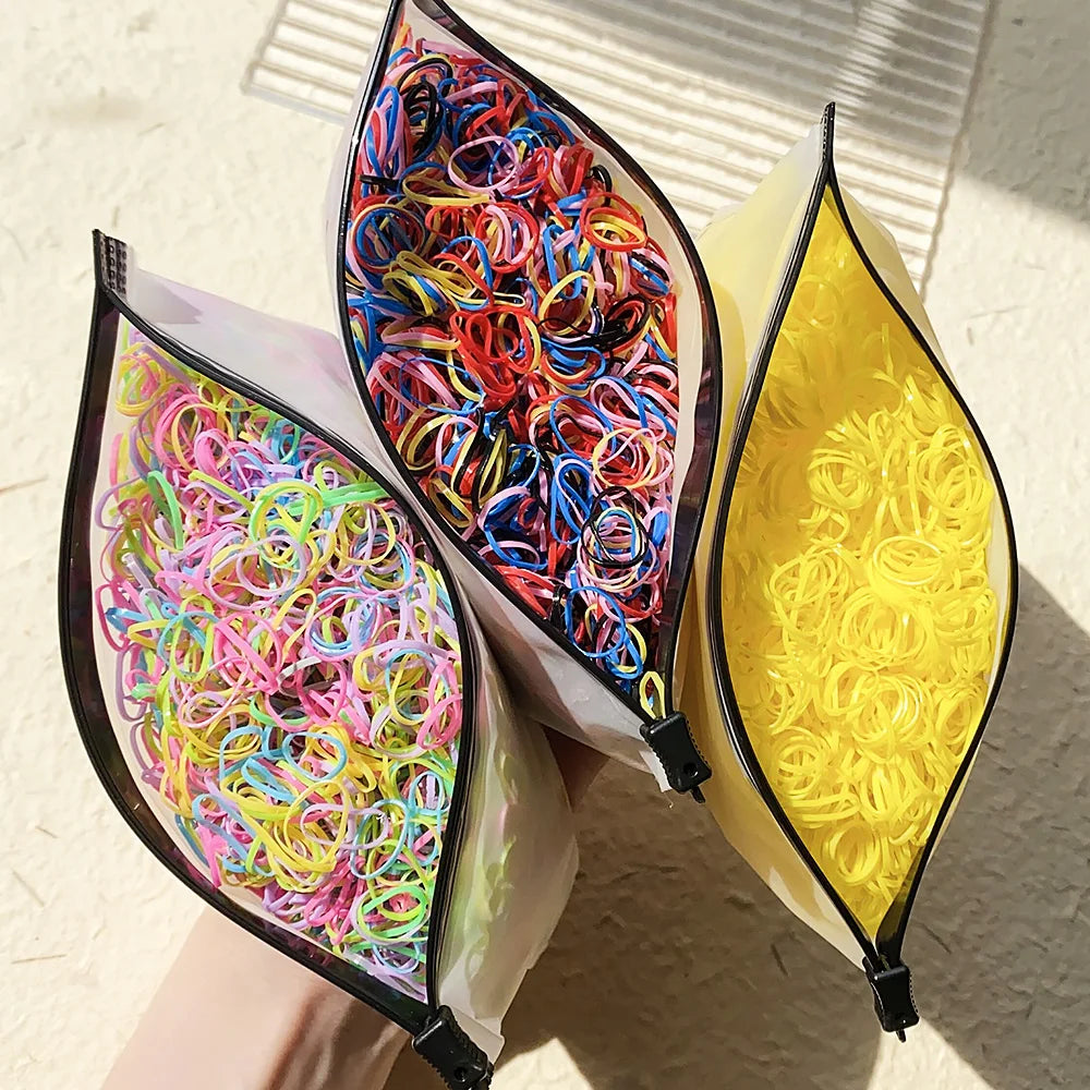 1000 Girls Colourful Disposable Rubber Band Hair Ties Headband Children Ponytail Holder Bands Kids Hair Accessories