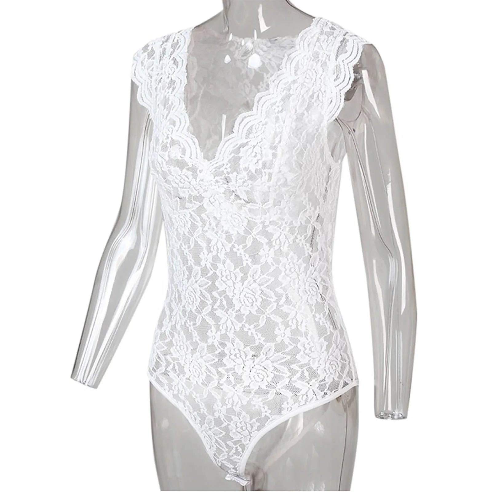 Sexy White Black Lace Shirt Women Deep V Neck See Through Shirts Summer Casual Slim Short Sleeve Bodysuit Clubwear Top For Women